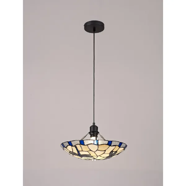 Cranleigh 1 Light Pendant E27 With 35cm Tiffany Shade, Blue Cream Clear Crystal Black