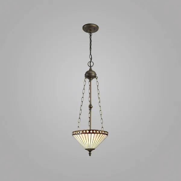Rayleigh 3 Light Uplighter Pendant E27 With 30cm Tiffany Shade, Amber Cream Crystal Aged Antique Brass