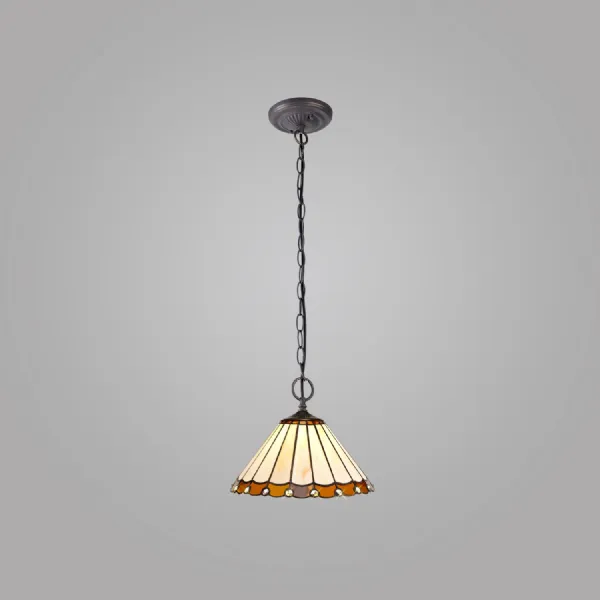 Ware 2 Light Downlighter Pendant E27 With 30cm Tiffany Shade, Amber Cream Crystal Aged Antique Brass