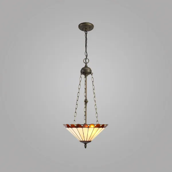 Ware 3 Light Uplighter Pendant E27 With 40cm Tiffany Shade, Amber Cream Crystal Aged Antique Brass