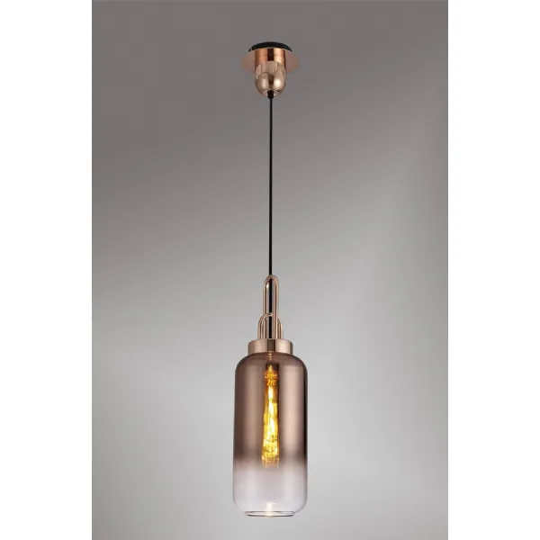 Epsom 1 Light Pendant E27 With 16cm Cylinder Glass, Copper Matt Black Clear