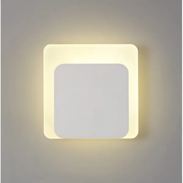 Edgware Magnetic Base Wall Lamp, 12W LED 3000K 498lm, 15 19cm Square Bottom Offset, Sand White Acrylic Frosted Diffuser