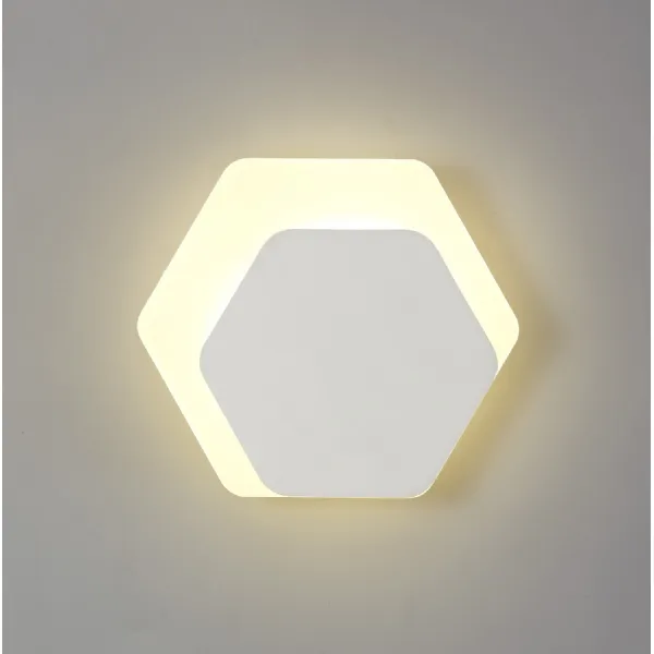 Edgware Magnetic Base Wall Lamp, 12W LED 3000K 498lm, 15 19cm Horizontal Hexagonal Right Offset, Sand White Acrylic Frosted Diffuser