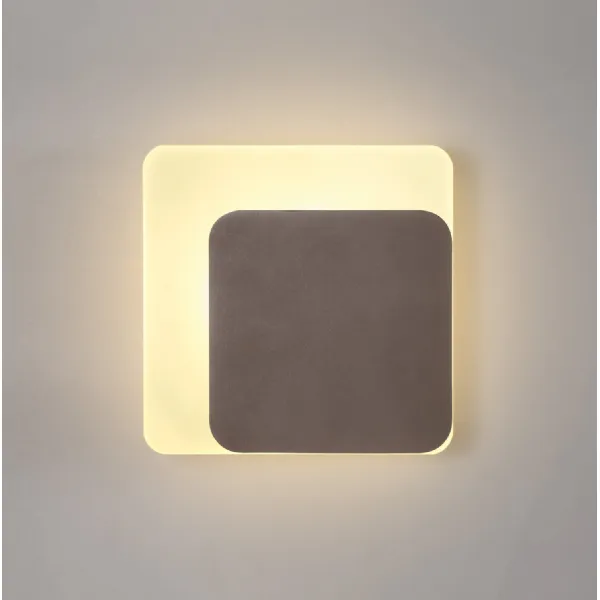 Edgware Magnetic Base Wall Lamp, 12W LED 3000K 498lm, 15 19cm Square Right Offset, Coffee Acrylic Frosted Diffuser