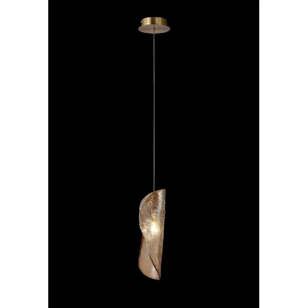 Sidcup Pendant 2m, 1 x G9, Brass Polished Chrome And Cognac Glass
