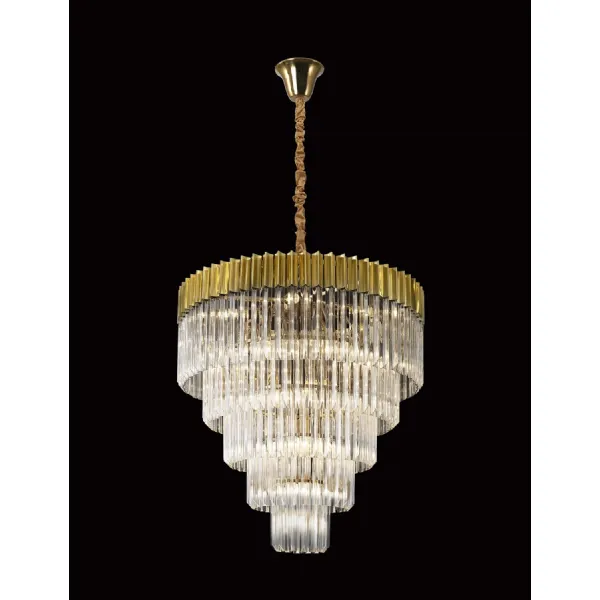 Brass Clear 80cm 19 Light E14 5 Tier Sculpted Glass Pendant