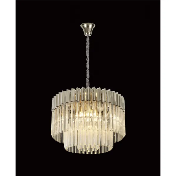 Aldershot 60cm Pendant Round 8 Light E14, Polished Nickel Clear Sculpted Glass Item Weight: 17.3kg