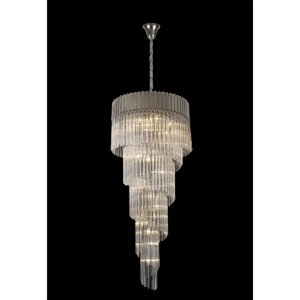 Aldershot 70cm Pendant Round 5 Layer Spiral 23 Light E14, Polished Nickel Clear Sculpted Glass, Item Weight: 56.2kg