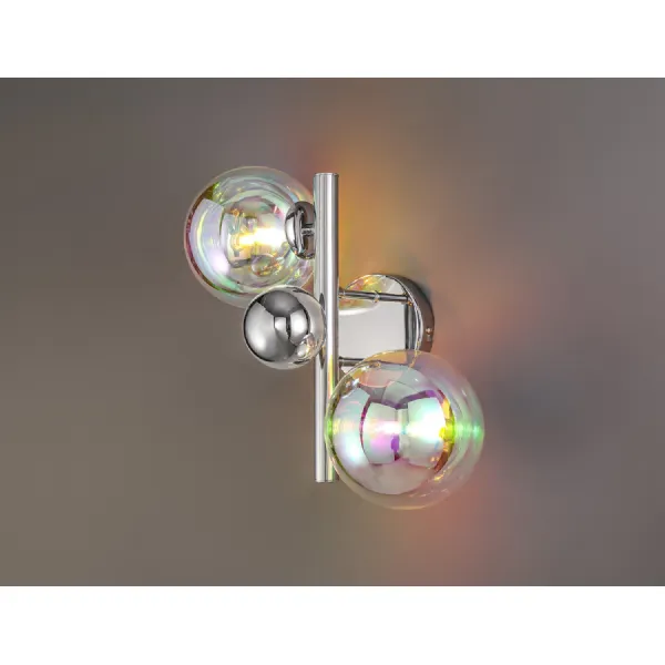 Hook Wall Lamp, 2 x G9, Polished Chrome Iridescent Glass