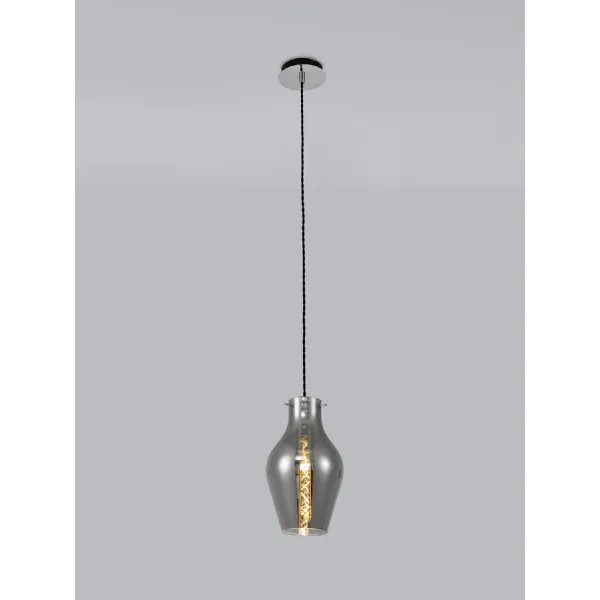 Witham Pendant 17cm Round, 1 x E27, Chrome And Smoke