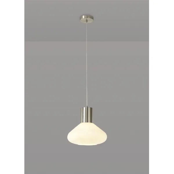 Copthorne Wide Pendant, 1 x E27, Satin Nickel Opal Glass And Clear Twisted Cable