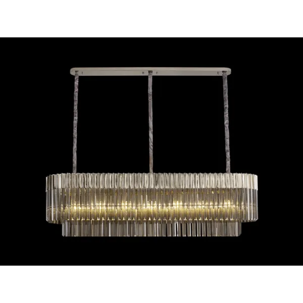 Aldershot 150 x 40cm Pendant Rectangle 7 Light E14, Polished Nickel Smoke Sculpted Glass, Item Weight: 28kg