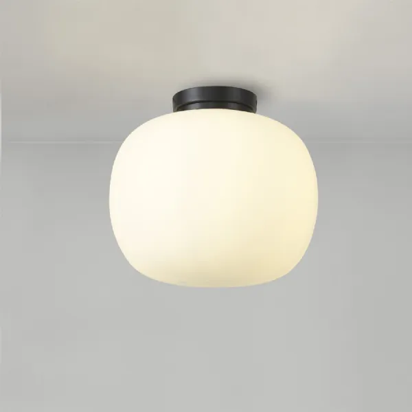 Sevenoaks Medium Oval Ball Flush Fitting 1 Light E27 Matt Black Base With Frosted White Glass Globe