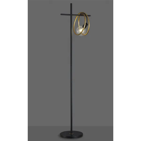 Battersea Double Ring Floor Lamp, 1 Light E27, Matt Black Painted Gold, G95 120 Lamp Recommended