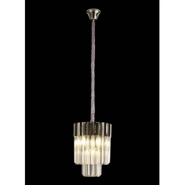 Aldershot 30cm Pendant Round 4 Light E14, Polished Nickel Cognac Sculpted Glass