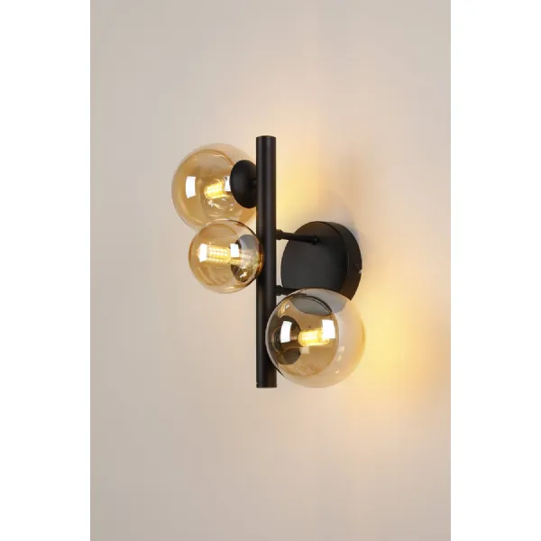 Tenterden Wall Lamp, 3 x G9, Satin Black, Amber Plated Glass