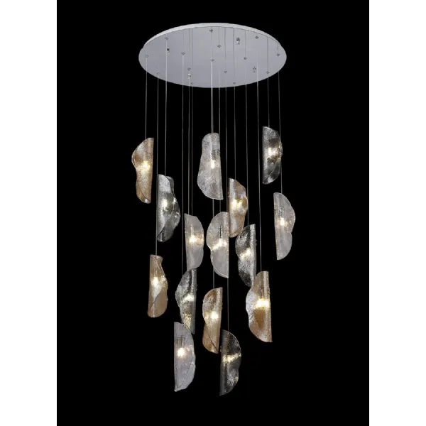 Loughton Pendant 3m, 15 x G9, Polished Chrome Clear And Amber And Smoked Glass, Item Weight: 17.5kg