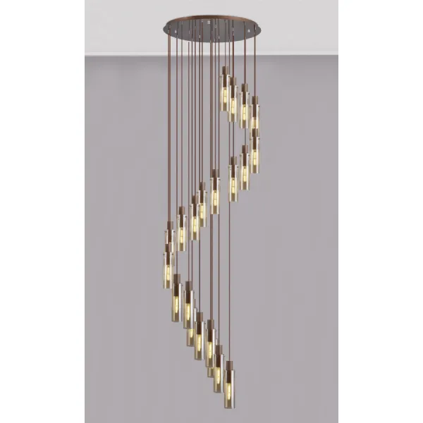 Bexley Round Pendant, 21 Light Adjustable E27, Mocha Amber Glass, Item Weight: 38.2kg