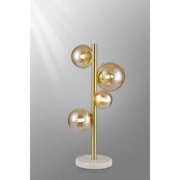 Tenterden Table Lamp, 4 x G9, Satin Gold, Amber Plated Glass
