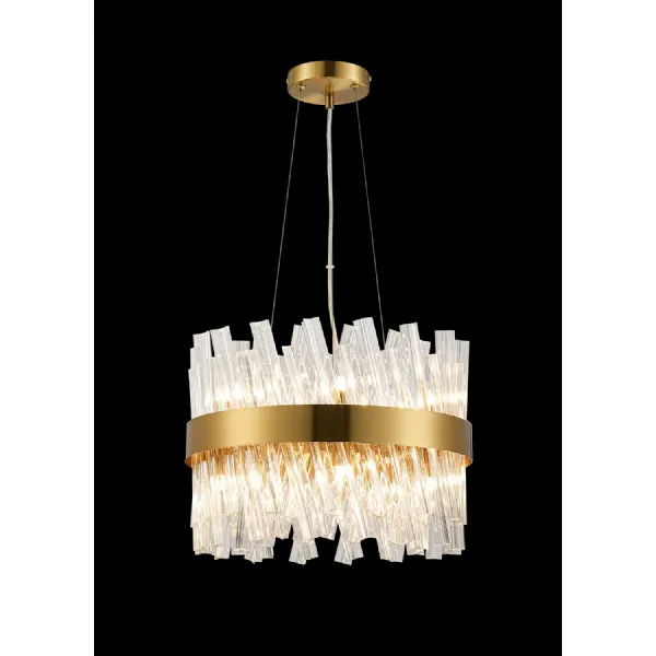 Brass Clear 40cm Round Pendant Light 10 G9 Lamp Holders