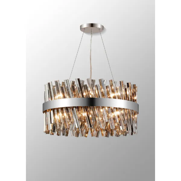 Polished Nickel Smoke 60cm Pendant Light 18 G9 Lamp Holders