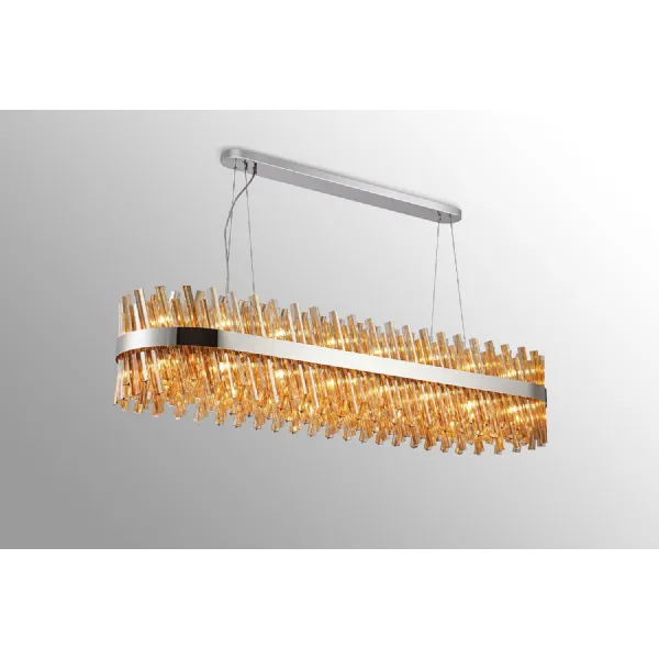 Brighton 1.5m 36 Light G9, Pendant Oblong, Polished Nickel Amber Item Weight: 33.98kg