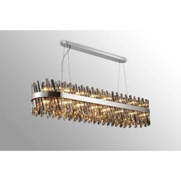 Polished Nickel Smoke 1.5m Oblong Pendant 36 G9 Lamp Sockets