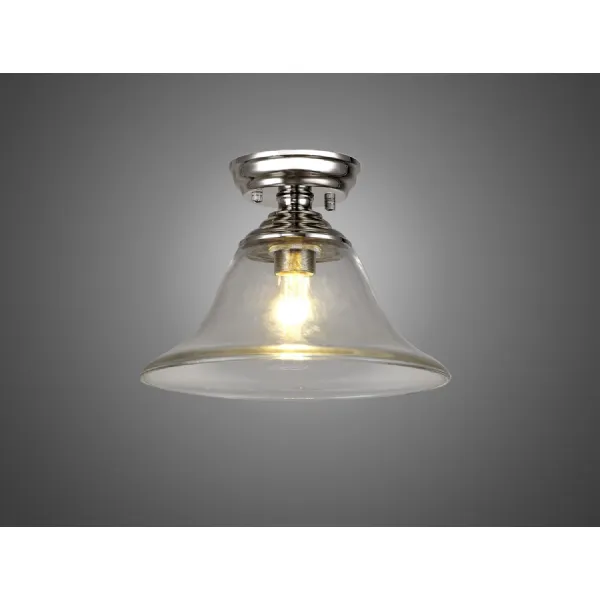 Billericay 1 Light Flush Ceiling E27 With Smooth Bell 30cm Glass Shade Polished Nickel Clear