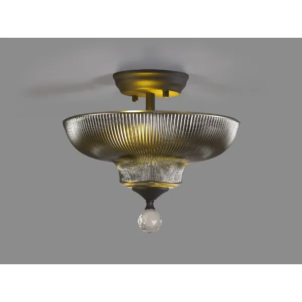 Billericay 2 Light Semi Flush Ceiling E27 With Round 30cm Glass Shade Graphite Smoked