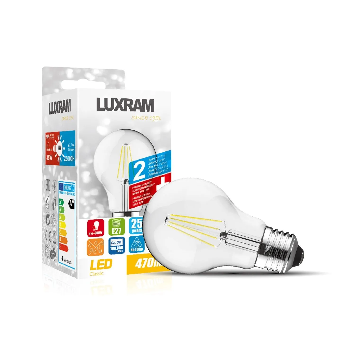 Value Classic LED GLS E27 6.5W Cool White 4000K, 806lm, Clear Finish, 3yrs Warranty