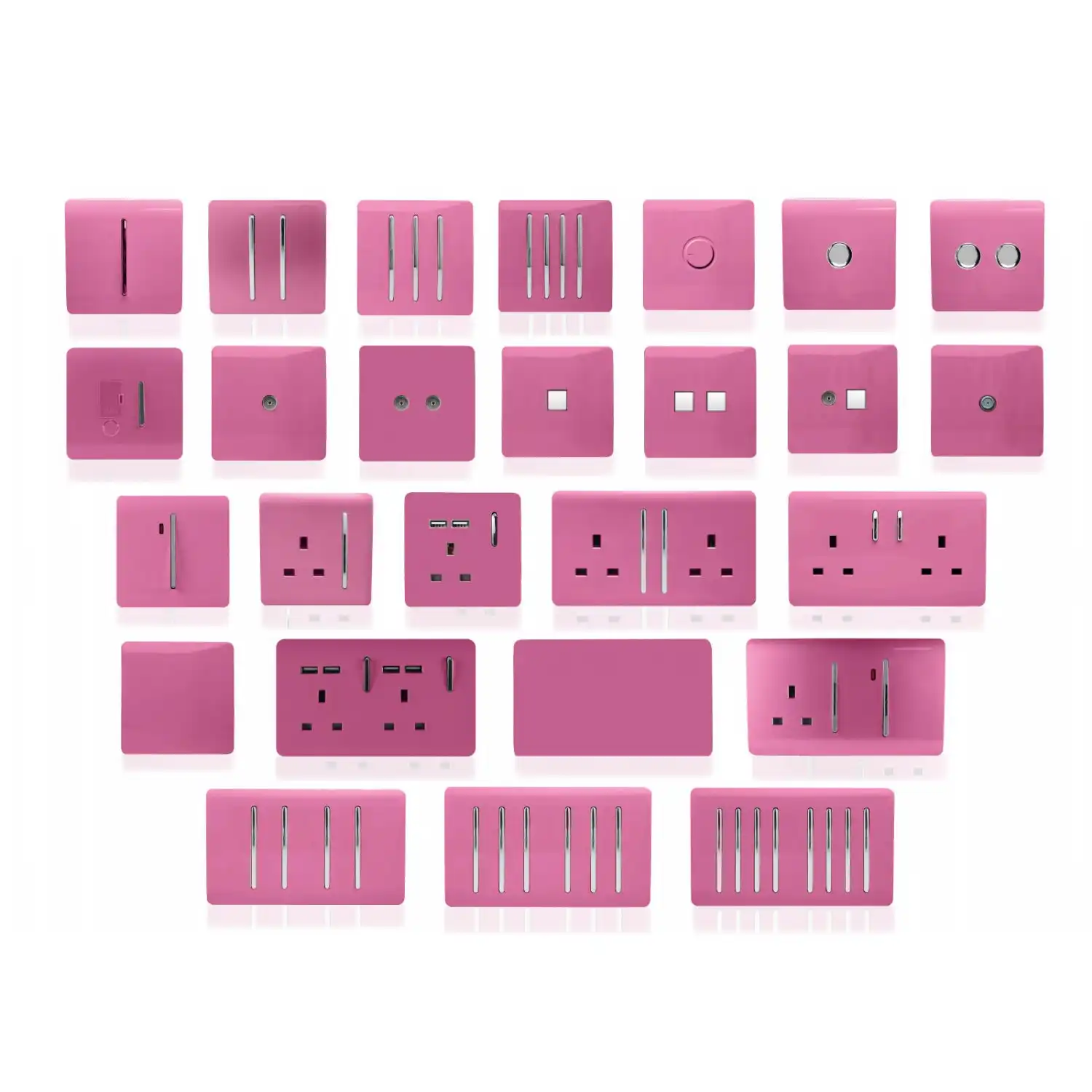 Trendi, Artistic Modern 1 Gang Doorbell Pink Finish, BRITISH MADE, (25mm Back Box Required), 5yrs Warranty