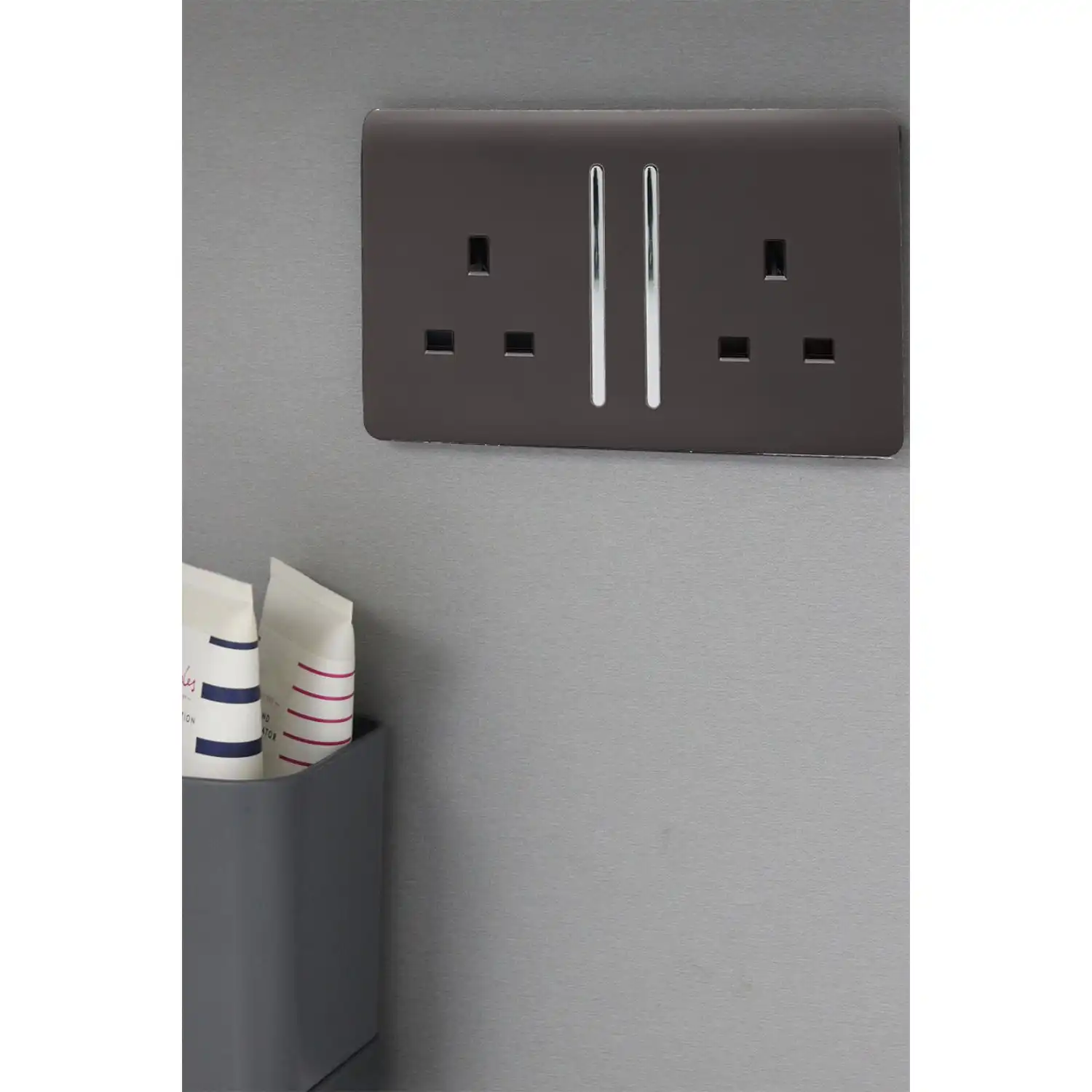 Trendi, Artistic Modern 2 Gang 13Amp Long Switched Double Socket Dark Brown Finish, BRITISH MADE, (25mm Back Box Required), 5yrs Warranty