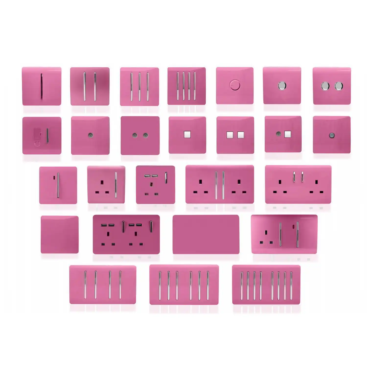 Trendi, Artistic Modern 4 Gang (1x 2 Way 3x 3 Way Intermediate Twin Plate) Pink, BRITISH MADE, (25mm Back Box Required), 5yrs Warranty