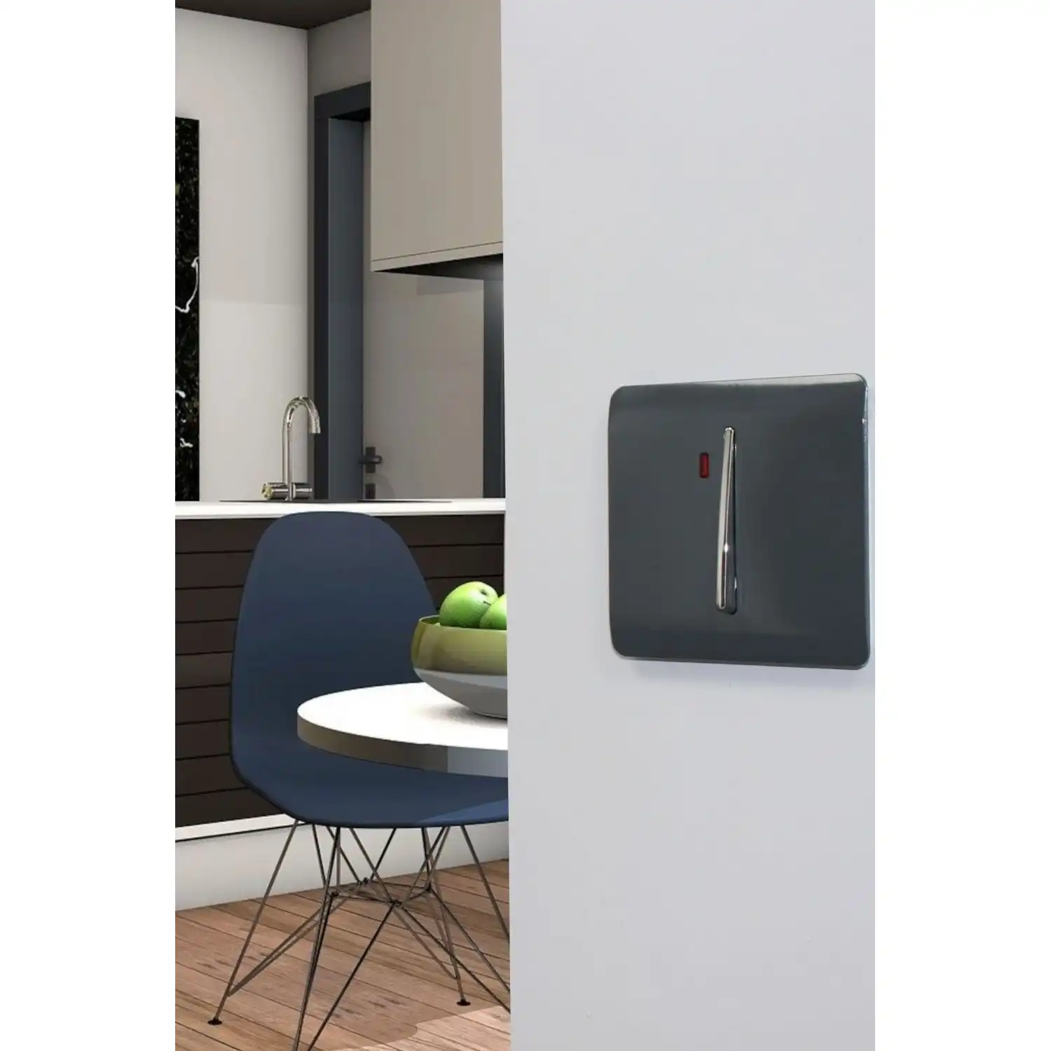 Trendi, Artistic Modern 20 Amp Neon Insert Double Pole Switch Charcoal Finish, BRITISH MADE, (25mm Back Box Required), 5yrs Warranty