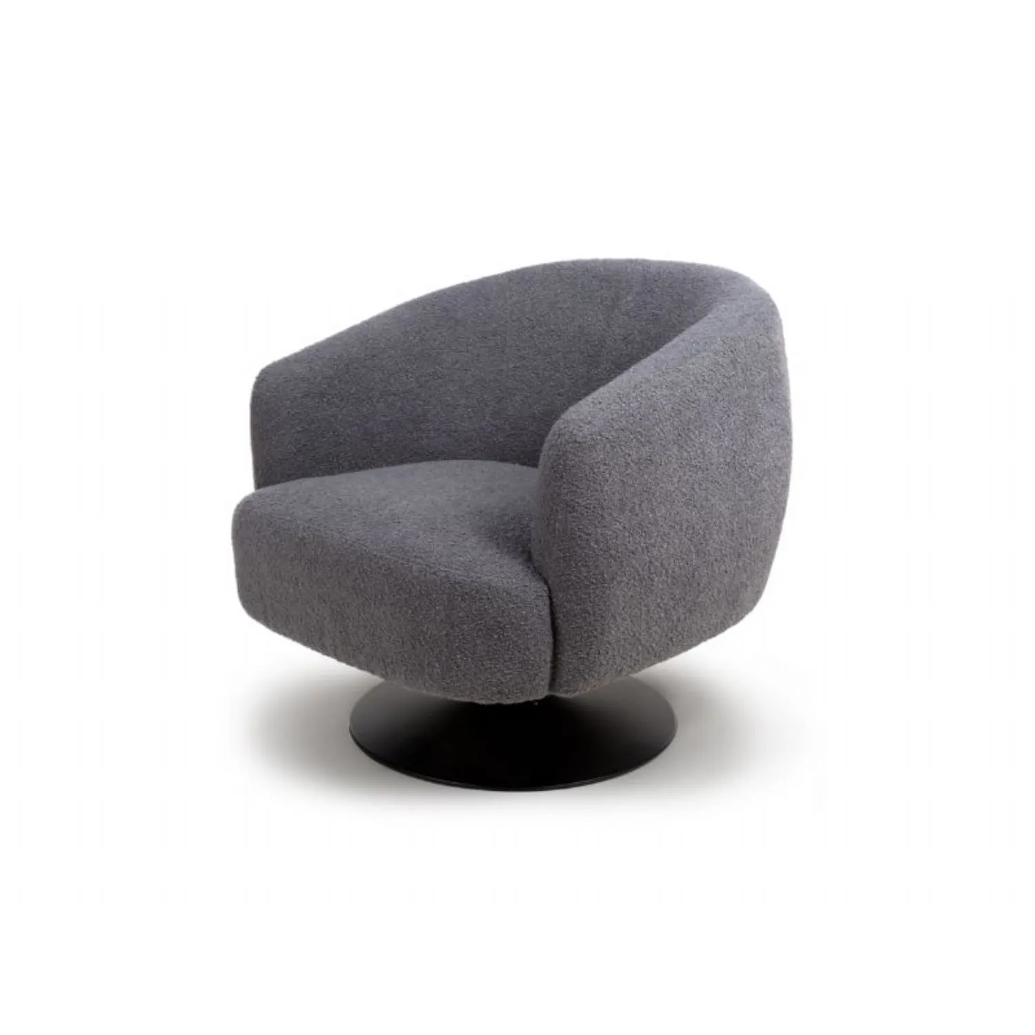 Grey Boucle Fabric Upholstered Club Accent Swivel Chair