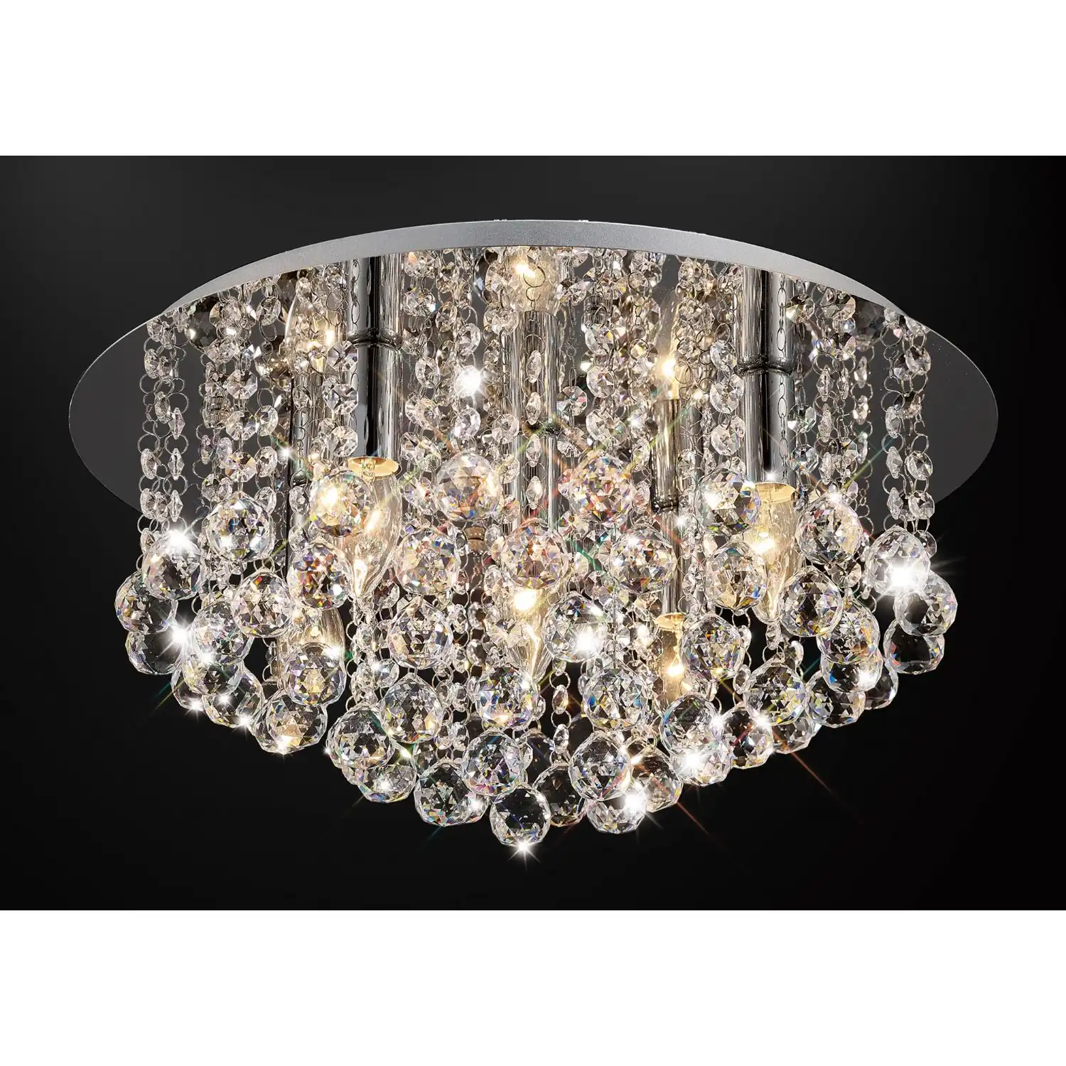Acton Flush Ceiling 5 Light E14, 460mm Round, Polished Chrome Sphere Crystal
