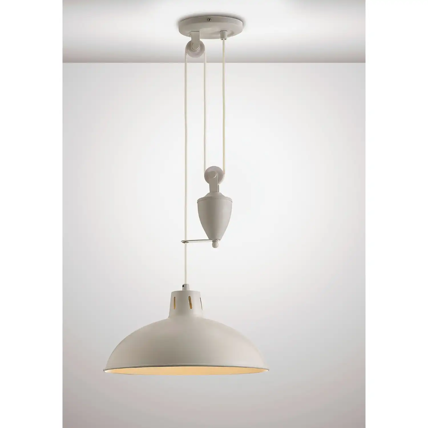 Wellington Pulley System Pendant 1 Light E27 Matt White