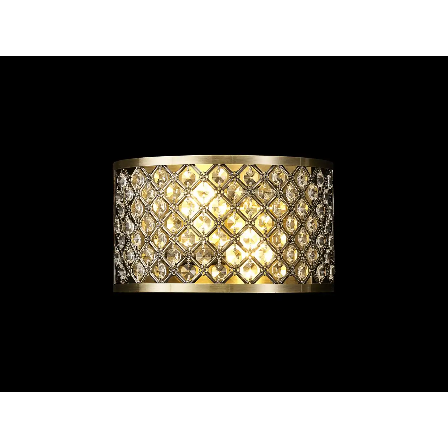 Sasha 2 Light E14, Wall Light, Antique Brass With Crystal Glass