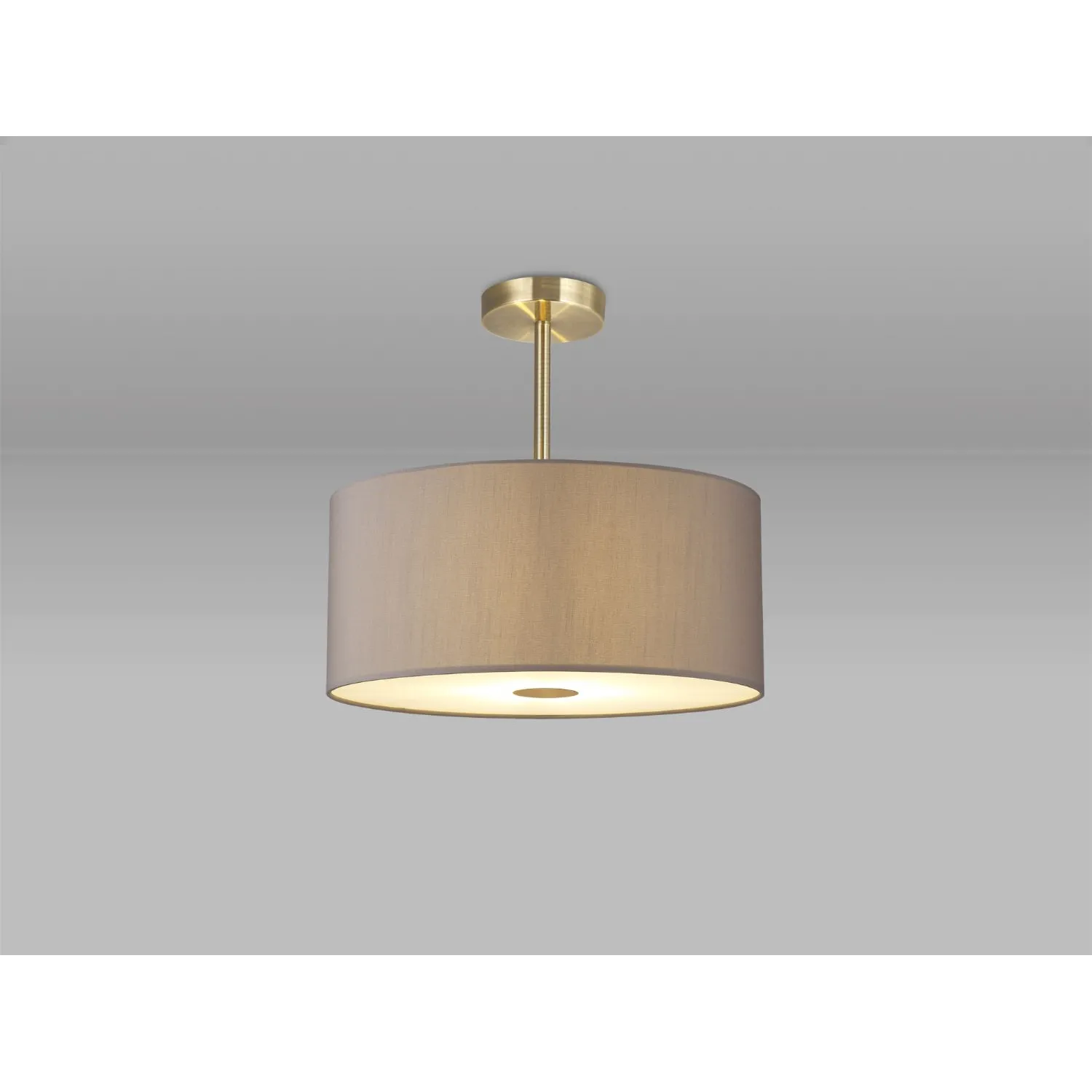 Baymont Antique Brass 3 Light E27 Semi Flush c w 400mm Faux Silk Shade, Grey White Laminate And 400mm Frosted AB Acrylic Diffuser