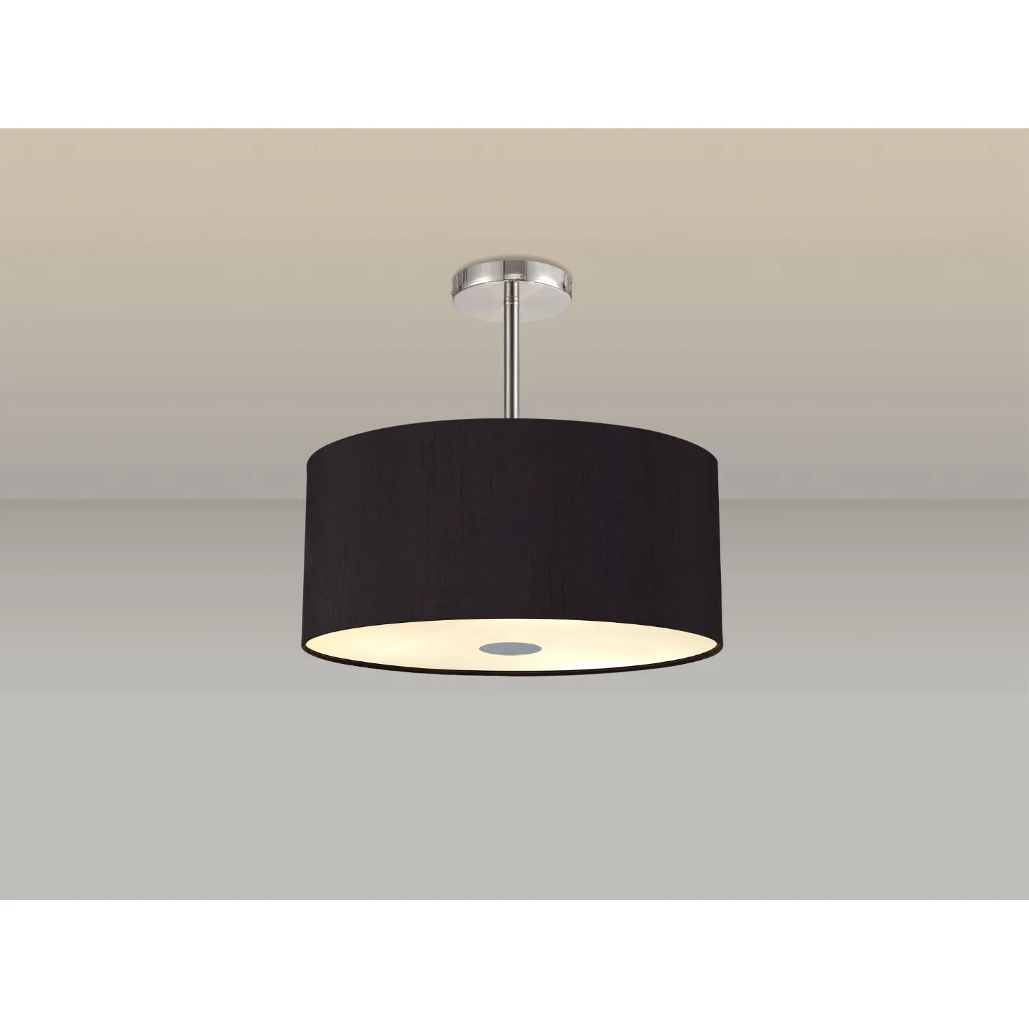 Baymont Polished Chrome 5 Light E27 Semi Flush c w 400mm Dual Faux Silk Shade, Black Green Olive And 400mm Frosted PC Acrylic Diffuser