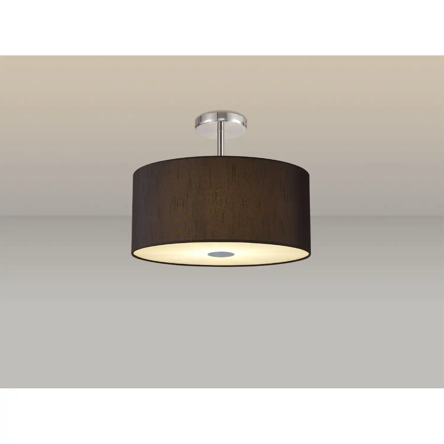 Baymont Polished Chrome 5 Light E27 Drop Flush Ceiling Fixture c w 400mm Faux Silk Shade, Black White Laminate And Frosted PC Acrylic Diffuser