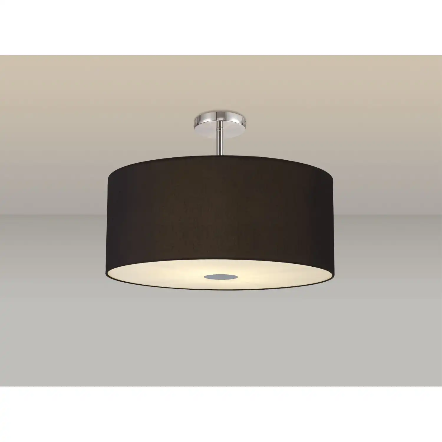 Baymont Polished Chrome 5 Light E27 Drop Flush Ceiling Fixture c w 600 Dual Faux Silk Fabric Shade, Black Green Olive And Frosted PC Acrylic Diffuser