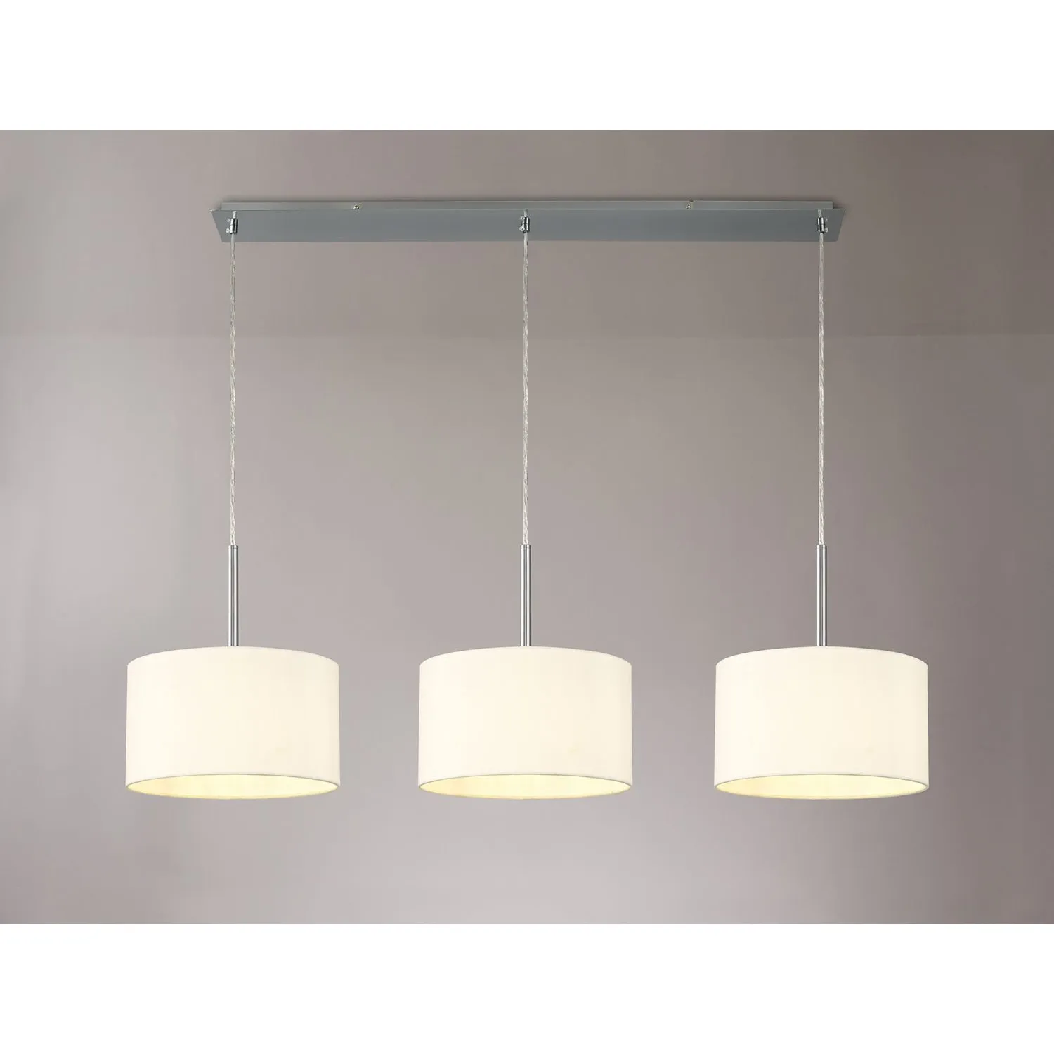 Chrome E27 3m Linear Pendant 30x17cm Ivory Pearl White Shade