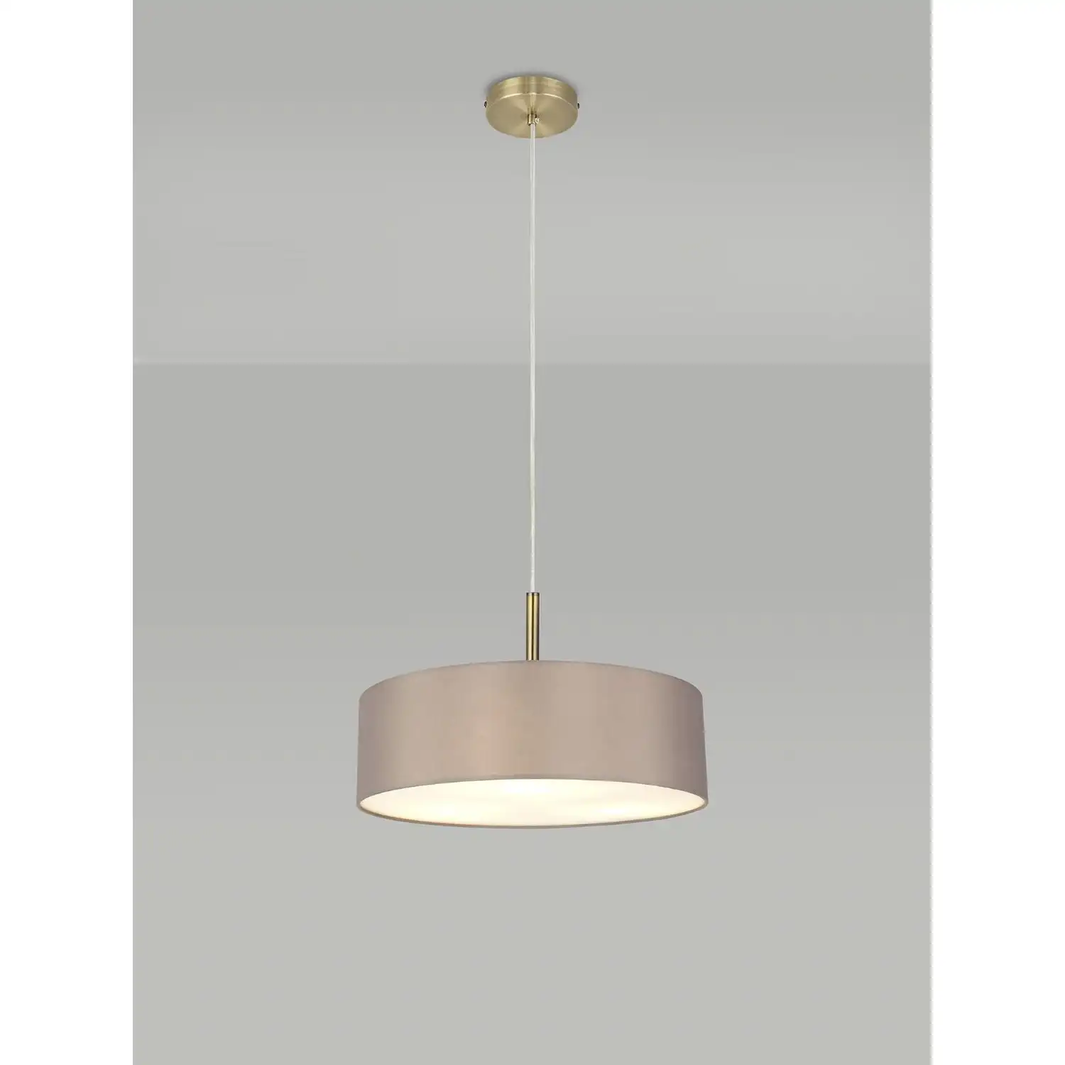 Baymont Antique Brass 3m 5 Light E27 Single Pendant, c w 450mm Faux Silk Shade, Grey