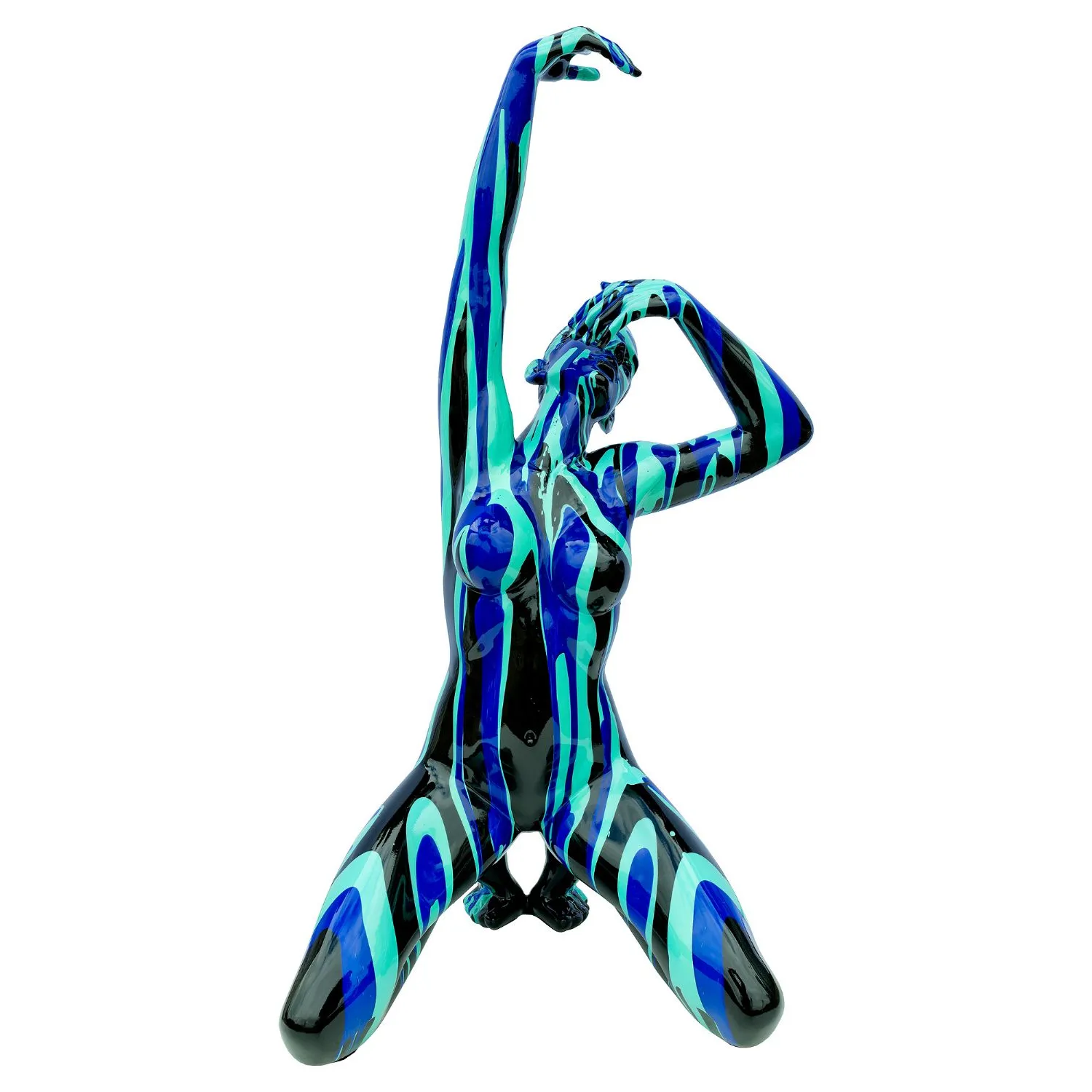 Amorous Large Black and Blue Yoga Lady Sculpture