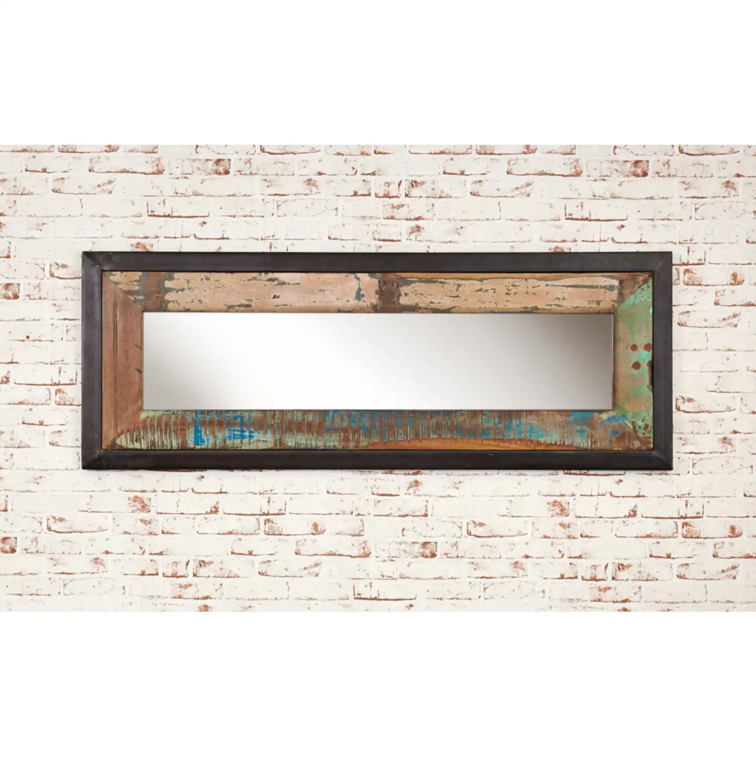 Rectangular Wall Mirror Reclaimed Rustic Painted Boat Wood