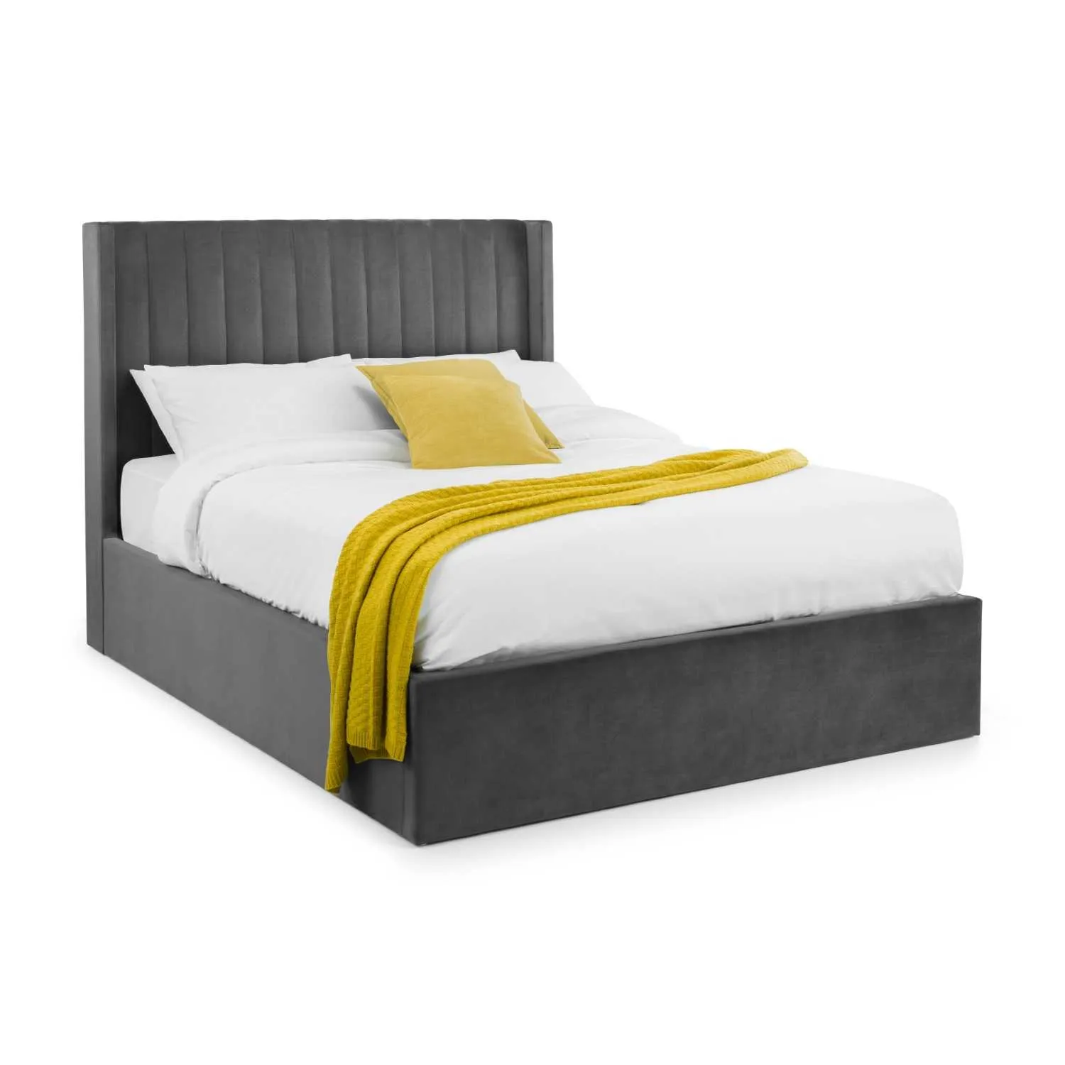 Grey Velvet Fabric 135cm Double 4ft6in Storage Ottoman Bed