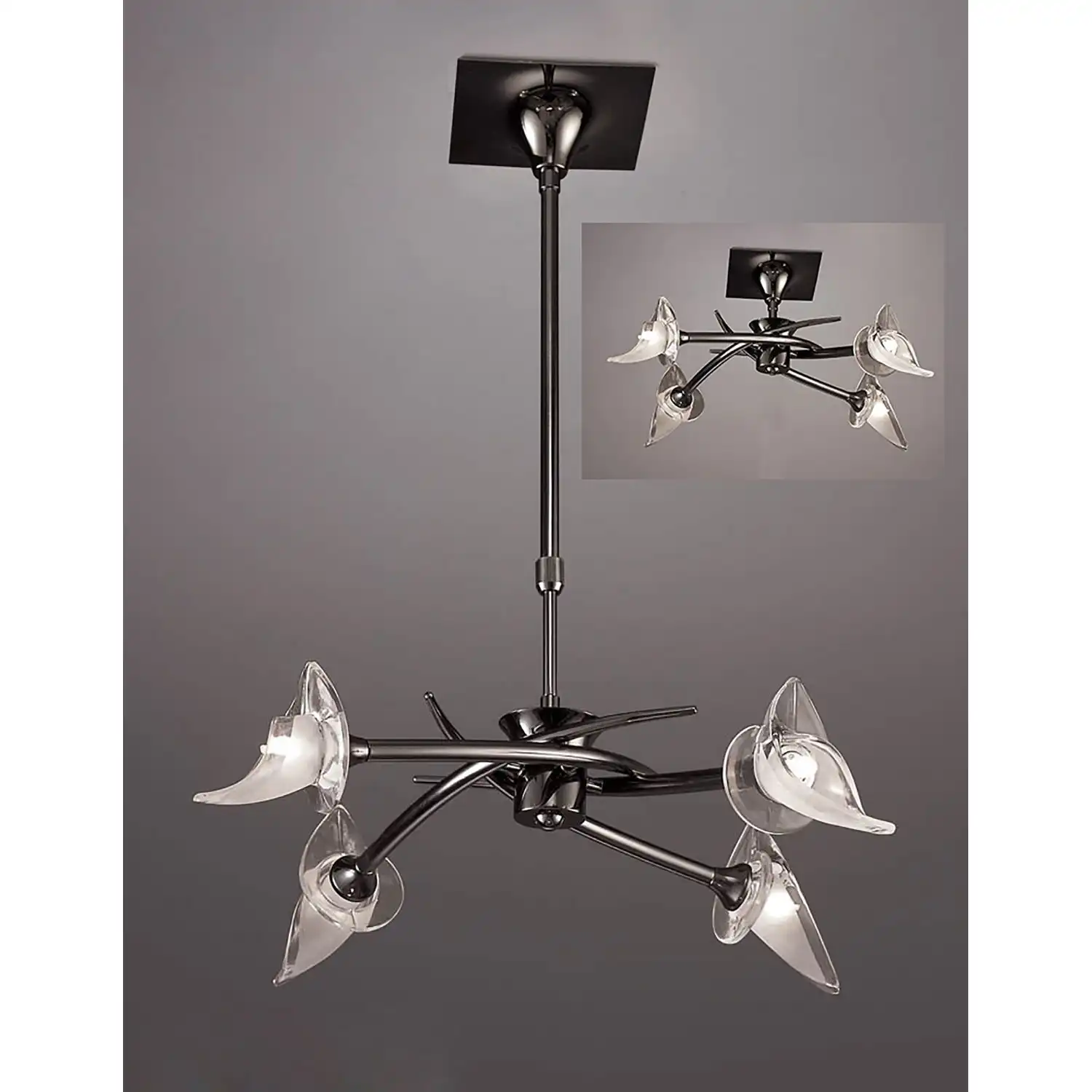 Flavia Telescopic Pendant Convertible To Semi Flush Round 4 Light G9, Black Chrome