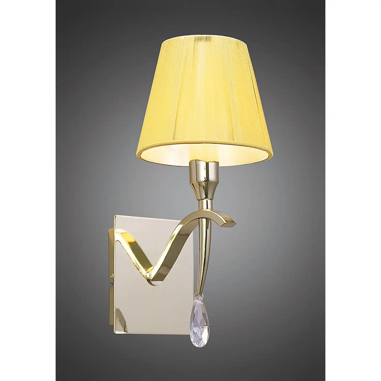 Siena Wall Lamp Switched 1 Light E14, Polished Brass With Amber Cream Shade And Clear Crystal