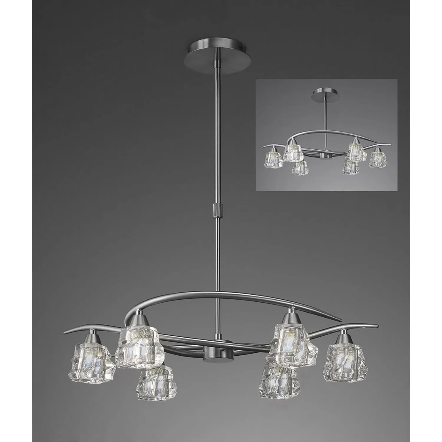 Iku Telescopic Convertible To Semi Flush 6 Light G9, Satin Nickel